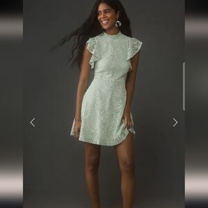 Anthropologie Mint Lace Mini Dress
